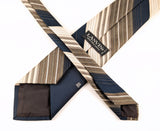 1980s Vintage Lanvin Designer Necktie, Circa 1980, Navy Blue, Taupe & Cream Diagonal Striped Polyester Tie