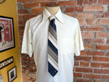 1980s Vintage Lanvin Designer Necktie, Circa 1980, Navy Blue, Taupe & Cream Diagonal Striped Polyester Tie