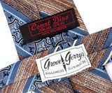1970s Vintage Count Dino Tie Italian Style Disco Necktie Blue & Brown Geometric Men's Tie from Grove Gerry's Ridgewood, Sunnyside Queens, NY