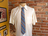 1970s Vintage Count Dino Tie Italian Style Disco Necktie Blue & Brown Geometric Men's Tie from Grove Gerry's Ridgewood, Sunnyside Queens, NY