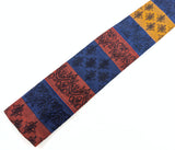 1960s Vintage Rooster Tie Skinny Square-End All Cotton Necktie, Blue, Red, Orange & Gold Woven Striped Pattern Mad Men Era Mid Century