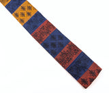 1960s Vintage Rooster Tie Skinny Square-End All Cotton Necktie, Blue, Red, Orange & Gold Woven Striped Pattern Mad Men Era Mid Century