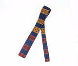 1960s Vintage Rooster Tie Skinny Square-End All Cotton Necktie, Blue, Red, Orange & Gold Woven Striped Pattern Mad Men Era Mid Century