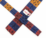 1960s Vintage Rooster Tie Skinny Square-End All Cotton Necktie, Blue, Red, Orange & Gold Woven Striped Pattern Mad Men Era Mid Century