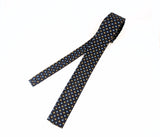 1960s Vintage Rooster Square-End Skinny Tie | Dark Navy Blue Cotton with Gold & Sky Blue Woven Squares