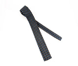 1960s Vintage Rooster Square-End Skinny Tie | Dark Navy Blue Cotton with Gold & Sky Blue Woven Squares
