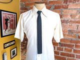1960s Vintage Rooster Square-End Skinny Tie | Dark Navy Blue Cotton with Gold & Sky Blue Woven Squares