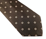 1970s Vintage King's Road Collection Sears Brown Foulard Disco Necktie with beige squares and sky blue dots | 100% Polyester