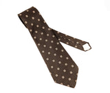 1970s Vintage King's Road Collection Sears Brown Foulard Disco Necktie with beige squares and sky blue dots | 100% Polyester