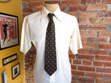 1970s Vintage King's Road Collection Sears Brown Foulard Disco Necktie with beige squares and sky blue dots | 100% Polyester