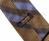 1970s Vintage Wembley Necktie Brown Black & Lavender Geometric Woven Wide Disco Era Tie