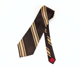 1970s Vintage King's Road Striped Silk Blend Necktie | Chocolate Brown, Gold, Navy & Red | 1970s Men's Disco Tie