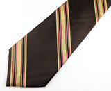 1970s Vintage King's Road Striped Silk Blend Necktie | Chocolate Brown, Gold, Navy & Red | 1970s Men's Disco Tie