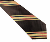 1970s Vintage King's Road Striped Silk Blend Necktie | Chocolate Brown, Gold, Navy & Red | 1970s Men's Disco Tie