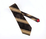 1970s Vintage King's Road Striped Silk Blend Necktie | Chocolate Brown, Gold, Navy & Red | 1970s Men's Disco Tie