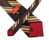 1970s Vintage King's Road Striped Silk Blend Necktie | Chocolate Brown, Gold, Navy & Red | 1970s Men's Disco Tie