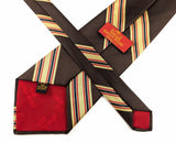 1970s Vintage King's Road Striped Silk Blend Necktie | Chocolate Brown, Gold, Navy & Red | 1970s Men's Disco Tie