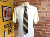 1970s Vintage King's Road Striped Silk Blend Necktie | Chocolate Brown, Gold, Navy & Red | 1970s Men's Disco Tie