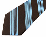 1970s Vintage Robert Talbott Handmade Silk Tie Mailliard's Dark Brown & Blue Striped Upscale Disco era Necktie