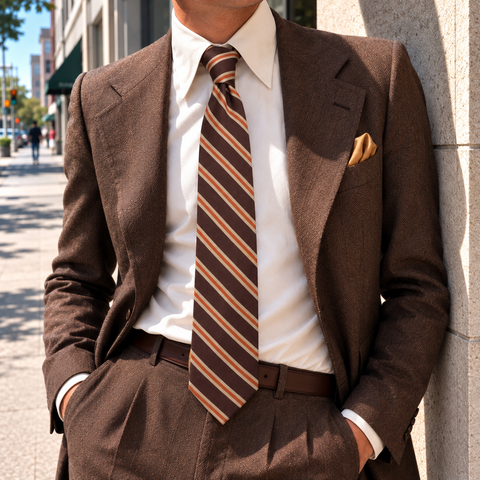1970s Vintage Mister Guy All Silk Necktie Brown, Tan & Orange Striped Wide Tie Retro Men's Tie