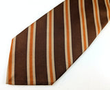 1970s Vintage Mister Guy All Silk Necktie Brown, Tan & Orange Striped Wide Tie Retro Men's Tie