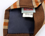1970s Vintage Mister Guy All Silk Necktie Brown, Tan & Orange Striped Wide Tie Retro Men's Tie