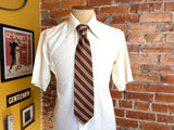 1970s Vintage Mister Guy All Silk Necktie Brown, Tan & Orange Striped Wide Tie Retro Men's Tie