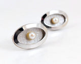 1950s-60s Mid-Century Modernist Marked JML Sterling & Pearl Cufflinks