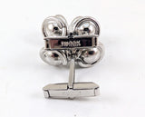 1960s SWANK Spiral Cufflinks Mid Century Modern Mad Men Era Modernist Silver Tone Metal Men's Vintage Cufflink Set with Hematite Balls