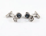 1960s SWANK Spiral Cufflinks Mid Century Modern Mad Men Era Modernist Silver Tone Metal Men's Vintage Cufflink Set with Hematite Balls