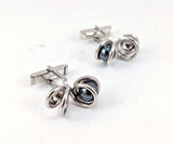 1960s SWANK Spiral Cufflinks Mid Century Modern Mad Men Era Modernist Silver Tone Metal Men's Vintage Cufflink Set with Hematite Balls