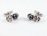 1960s SWANK Spiral Cufflinks Mid Century Modern Mad Men Era Modernist Silver Tone Metal Men's Vintage Cufflink Set with Hematite Balls