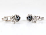 1960s SWANK Spiral Cufflinks Mid Century Modern Mad Men Era Modernist Silver Tone Metal Men's Vintage Cufflink Set with Hematite Balls