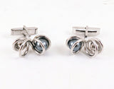 1960s SWANK Spiral Cufflinks Mid Century Modern Mad Men Era Modernist Silver Tone Metal Men's Vintage Cufflink Set with Hematite Balls