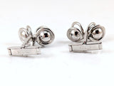 1960s SWANK Spiral Cufflinks Mid Century Modern Mad Men Era Modernist Silver Tone Metal Men's Vintage Cufflink Set with Hematite Balls