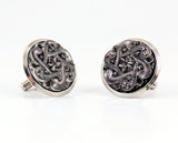 1960s Vintage Victorian Revival Abstract Relief Round Silver Cufflinks