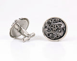 1960s Vintage Victorian Revival Abstract Relief Round Silver Cufflinks