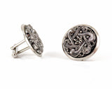 1960s Vintage Victorian Revival Abstract Relief Round Silver Cufflinks