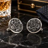 1960s Vintage Victorian Revival Abstract Relief Round Silver Cufflinks