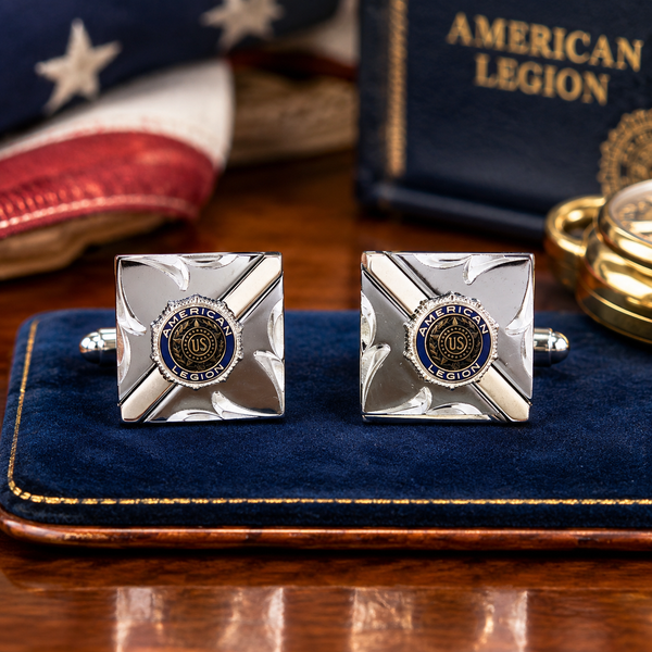 1960s Vintage American Legion Cufflinks, Silver with Blue Enamel Patriotic Cuff Links, Mid Century Men’s Jewelry, Veteran Gift by Anson