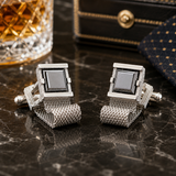 1960s SWANK Hematite Cufflinks Set Large Modernist Mad Men Era Silver Tone Metal Wrap-a-round Cuff Links Set