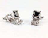 1960s SWANK Hematite Cufflinks Set Large Modernist Mad Men Era Silver Tone Metal Wrap-a-round Cuff Links Set