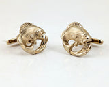1950s Largemouth Bass Cufflinks Mad Men Era Men's Vintage Gold Tone Metal Cuff Links Set with leaping fish by HICKOK