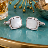 Vintage 1950s Shields Fifth Avenue Cufflinks Mother of Pearl Mid Century Men's Jewelry MOP Silver Tone