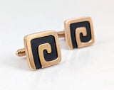 1960s Vintage HICKOK U.S.A. men's cufflinks featuring a striking mid-century modernist design in gold tone and black enamel.