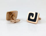 1960s Vintage HICKOK U.S.A. men's cufflinks featuring a striking mid-century modernist design in gold tone and black enamel.