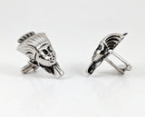 1960s Egyptian Pharaoh Cufflinks Large Sculptural Silver Tone Vintage Men's Egyptian Revival Statement Jewelry