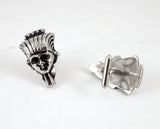 1960s Egyptian Pharaoh Cufflinks Large Sculptural Silver Tone Vintage Men's Egyptian Revival Statement Jewelry
