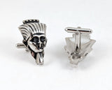 1960s Egyptian Pharaoh Cufflinks Large Sculptural Silver Tone Vintage Men's Egyptian Revival Statement Jewelry