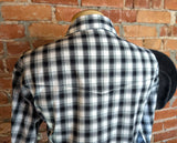 2000s Vintage Wrangler Western Shirt Y2K Pearl Snap Long Sleeve Cowboy Shirt with Black & Shite Plaid Pattern - Size LARGE